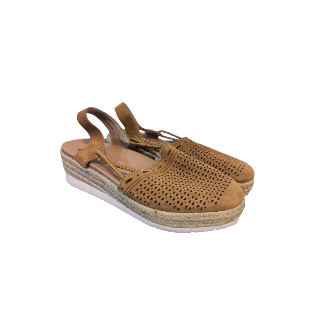 Earth Buran Women's sandals Azalea Tan Platform Espadrille Suede slip on sz 7.5
